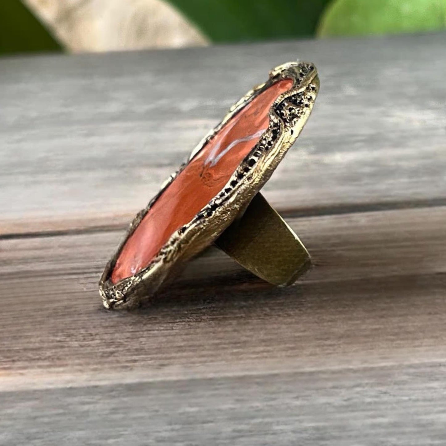 Big Red Jasper Chunky Large Stone Ring Huge Oversized Round Cocktail Ring