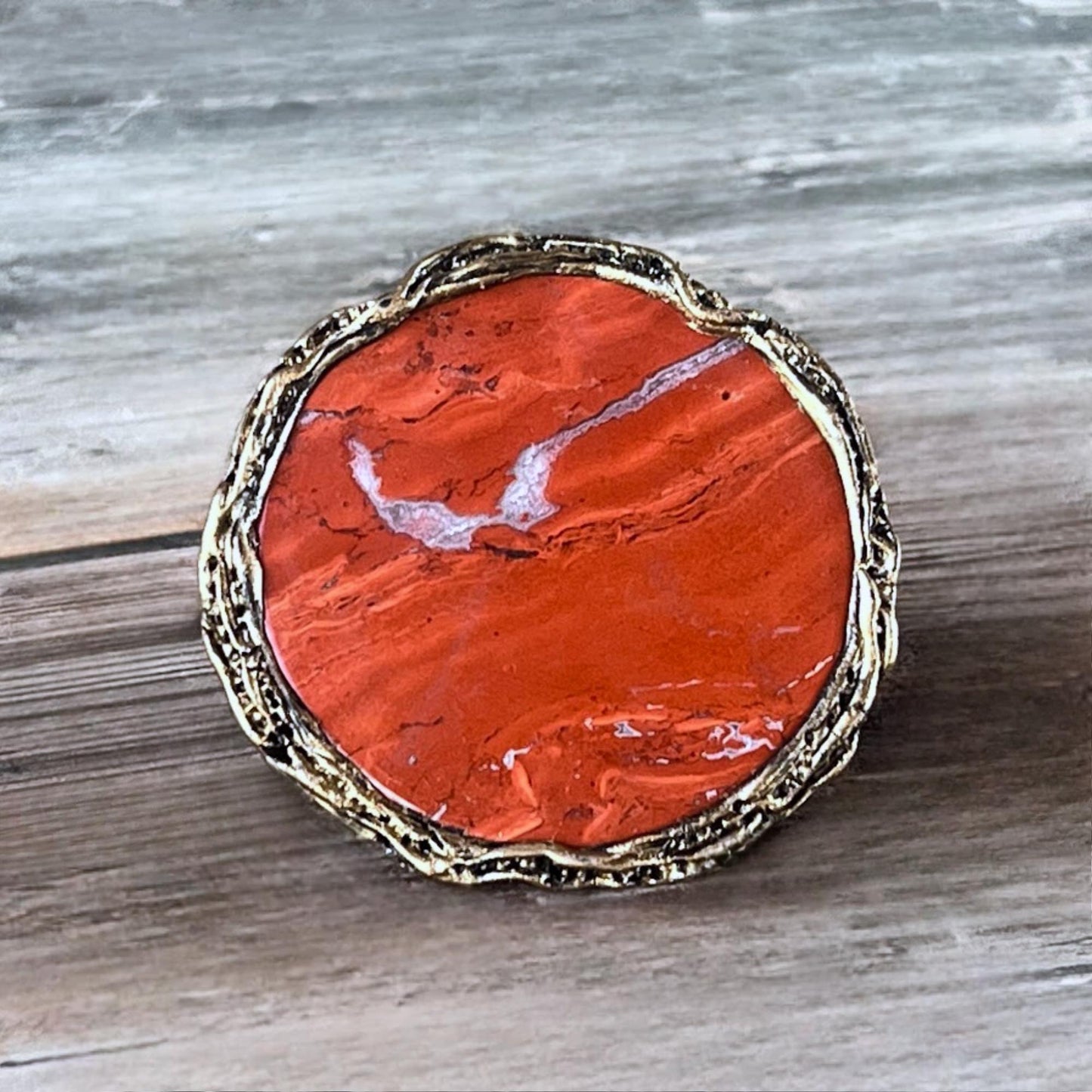 Big Red Jasper Chunky Large Stone Ring Huge Oversized Round Cocktail Ring