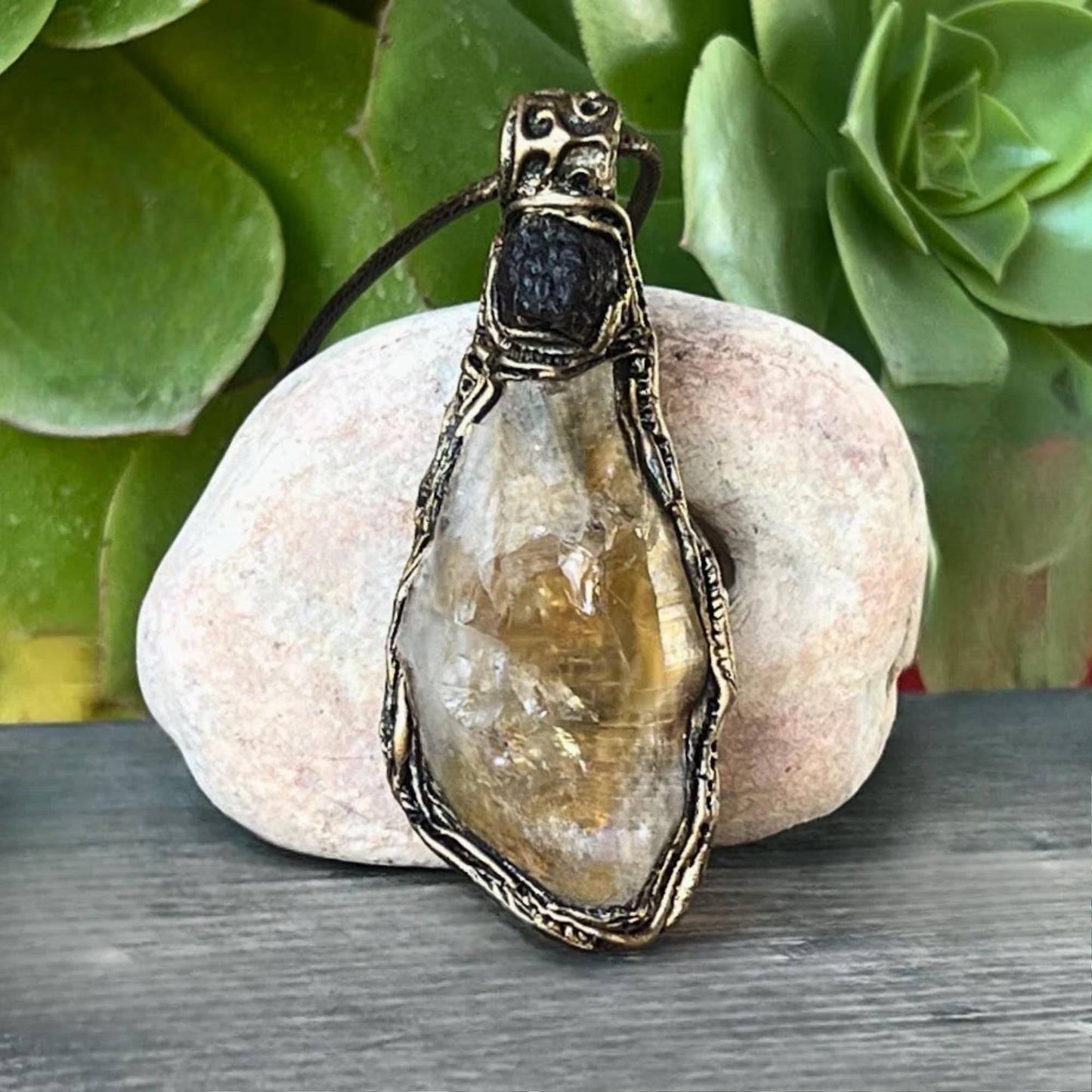 Natural Citrine and Carnelian Pendant Necklace -  Large Raw Crystal Amulet