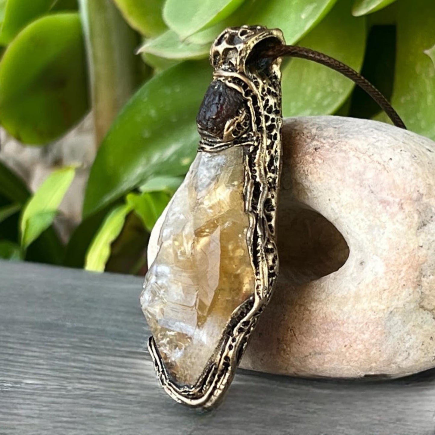 Natural Citrine and Carnelian Pendant Necklace -  Large Raw Crystal Amulet