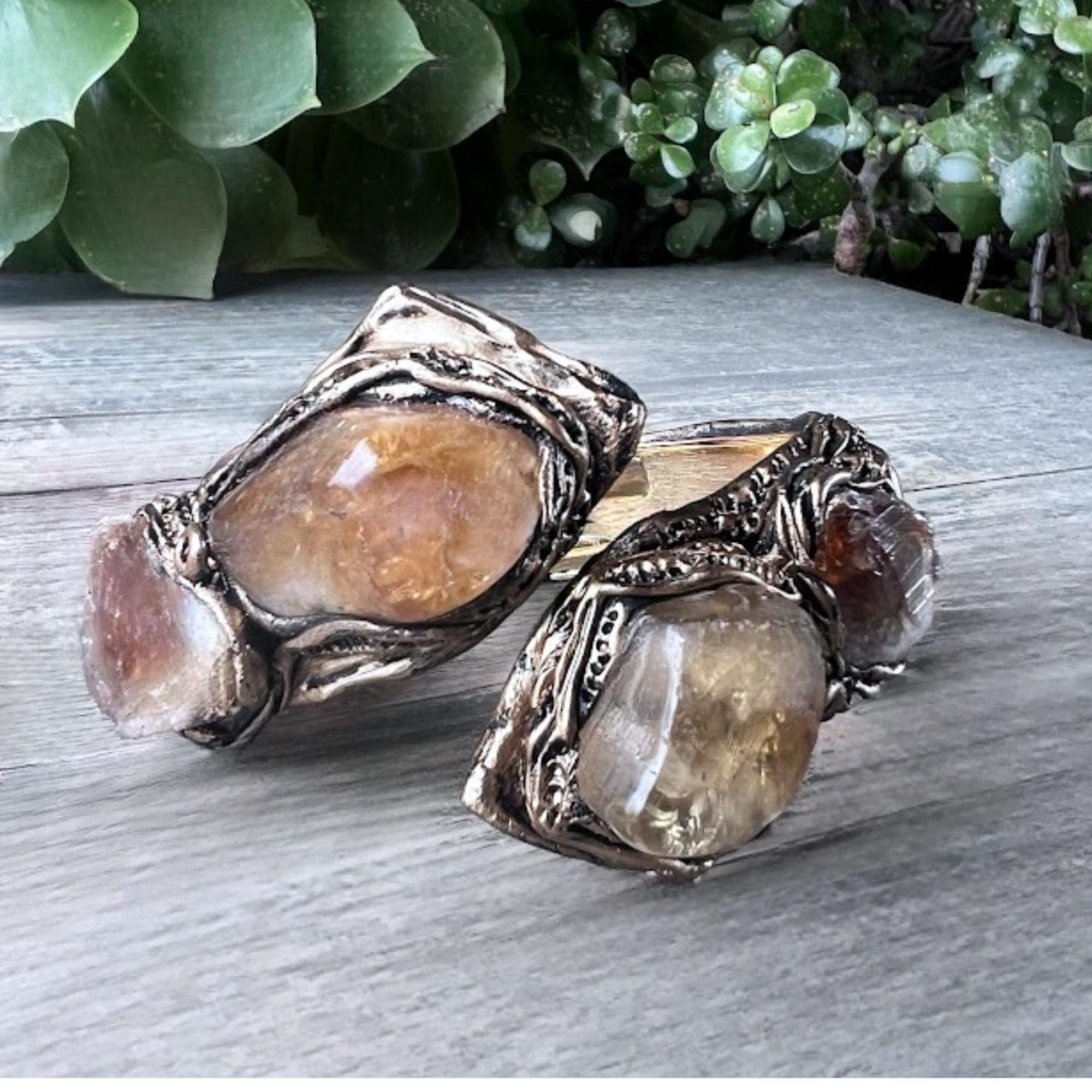 Citrine and Pyrite Chunky Bracelet - Statement Gemstone Cuff