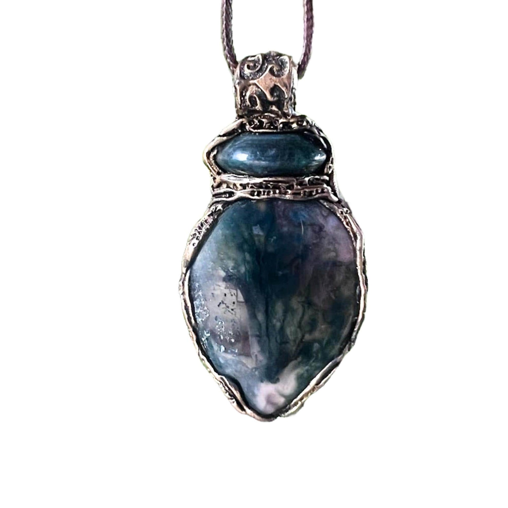 Moss Agate and Jade Statement Necklace -  Green Crystal Amulet