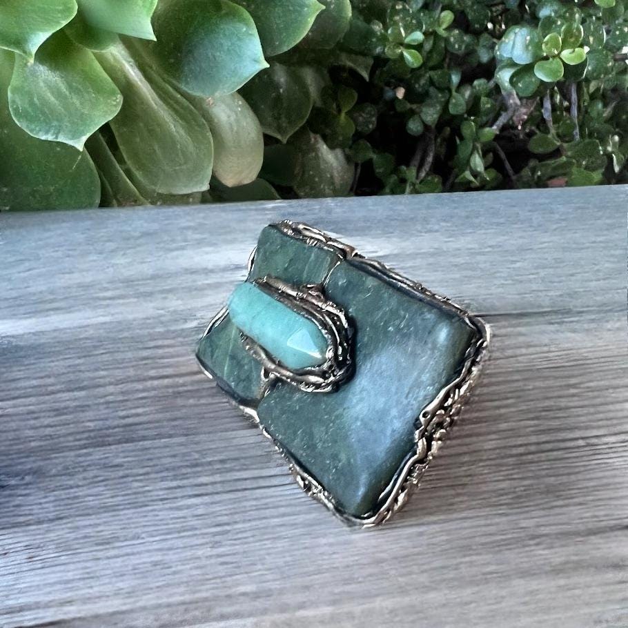 Chunky Jade Green Stone Ring - Contemporary Oversized Cocktail Jewelry