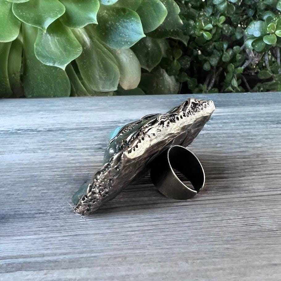 Chunky Jade Green Stone Ring - Contemporary Oversized Cocktail Jewelry