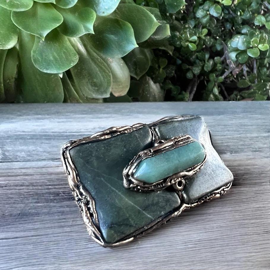 Chunky Jade Green Stone Ring - Contemporary Oversized Cocktail Jewelry