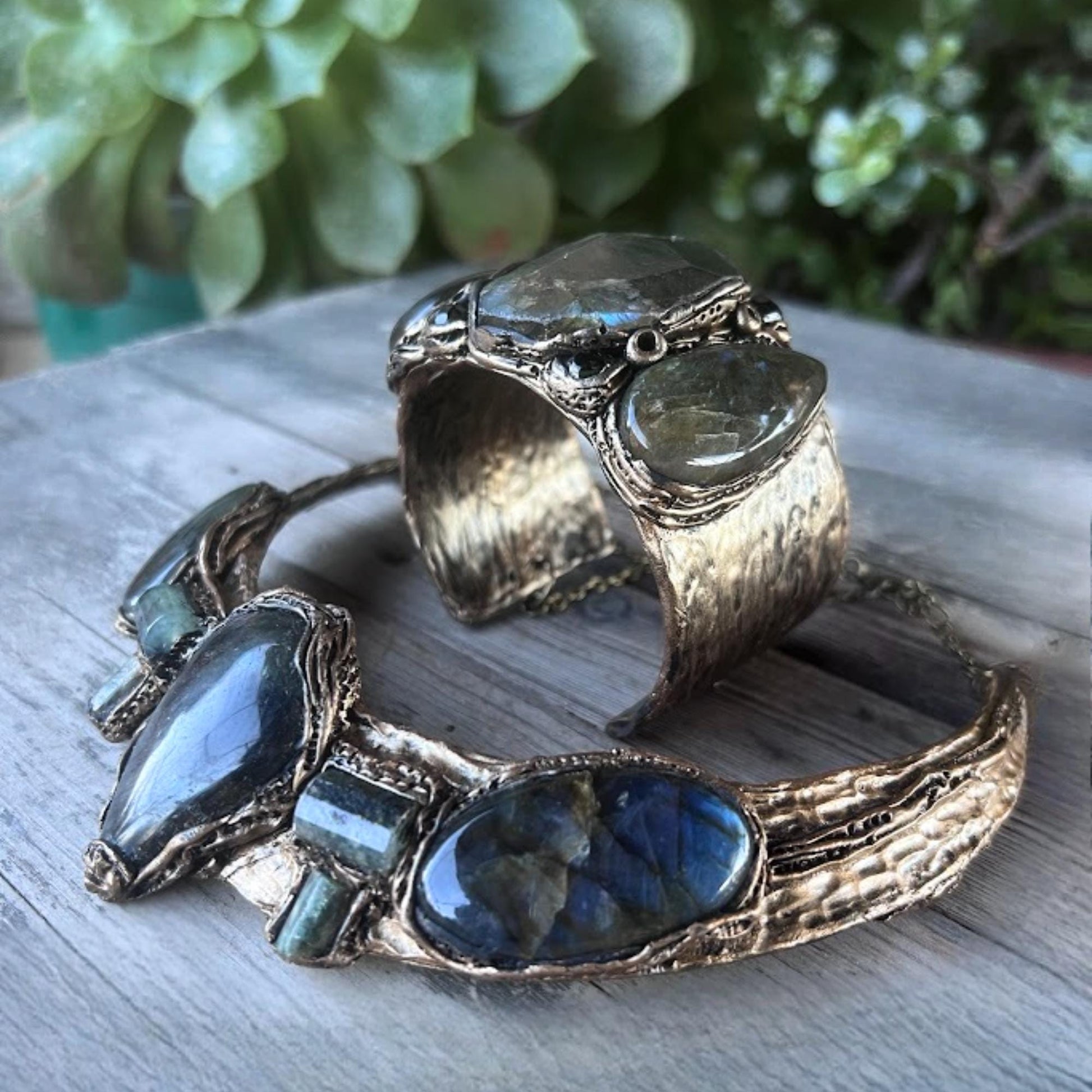 Labradorite and Prehnite Chunky Choker Necklace Statement Special Event Jewelry