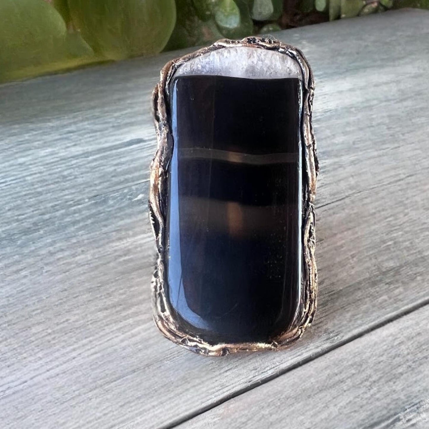 Black Onyx Full Finger Ring Chunky Cocktail Oversized Rectangle Ring