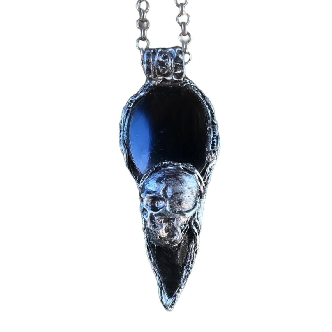 Black Onyx Skull Ring -  Gothic Sculptural Statement Ring for Women