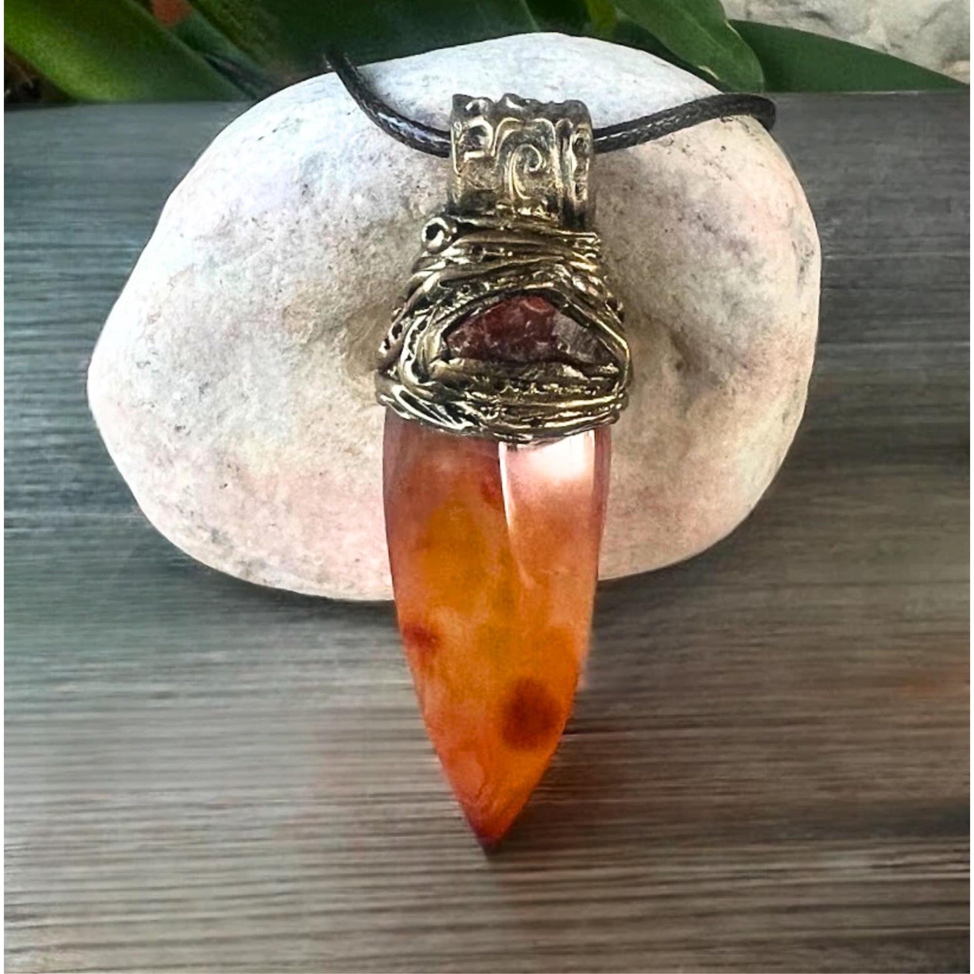Carnelian Pendant Crystal Point Amulet Necklace