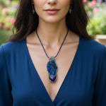 Amethyst and Azurite Malachite Pendant -  Raw Healing Crystal Amulet Necklace