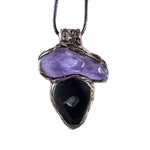 Amethyst and Druzy Onyx Pendant Necklace -  Healing Crystal Amulet