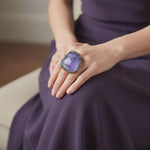 Amethyst and Druzy Onyx Pendant Necklace -  Healing Crystal Amulet