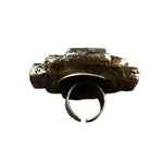 Abalone and Jade Green Stone Ring - Chunky Square Oversized Cocktail Ring
