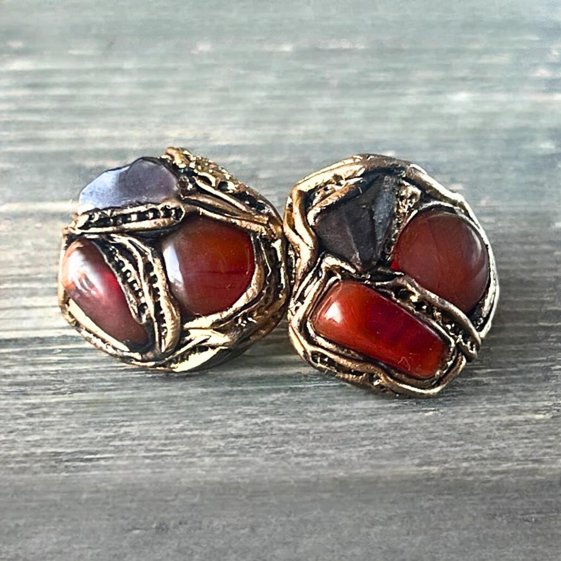 Carnelian Stud Red Brown Stone Earrings