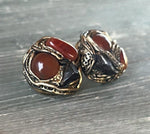 Carnelian Stud Red Brown Stone Earrings