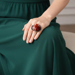 Raw Namibian Carnelian Large Stone Ring, Big Chunky Cocktail Ring