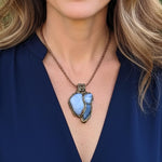Blue Lace Agate and Chalcedony Necklace -  Healing Crystal Amulet Pendant