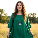 Green Aventurine Amethyst Pendant Necklace -  Large Heart Crystal Amulet