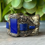 Lapis Lazuli Gemstone Wide Bracelet - Statement Blue Stone Cuff