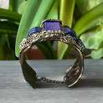 Lapis Lazuli Gemstone Wide Bracelet - Statement Blue Stone Cuff