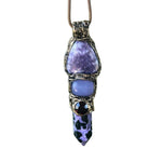 Lepidolite Charoite and Chalcedony Necklace - Purple Crystal Amulet