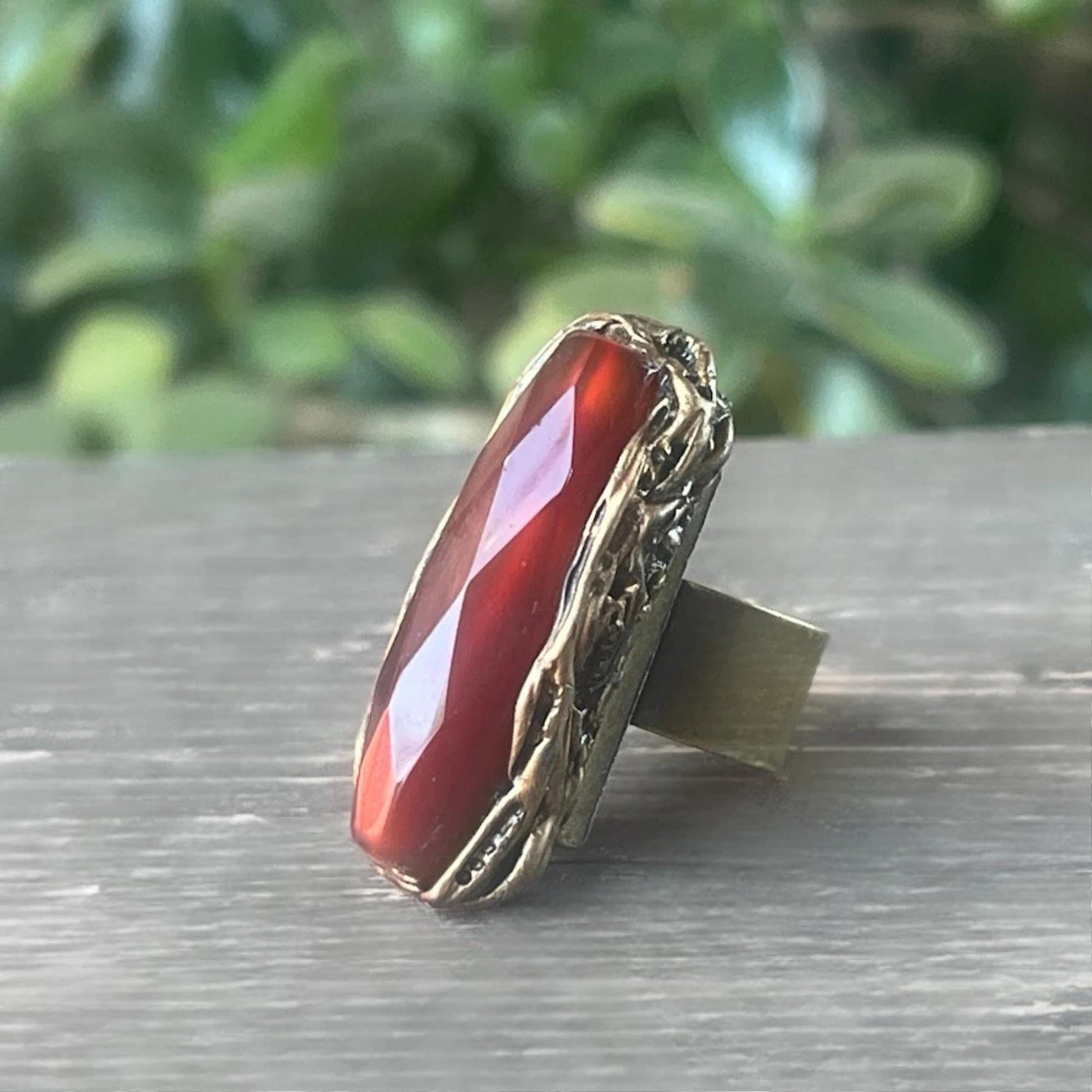 Large Carnelian ring orange long stone ring