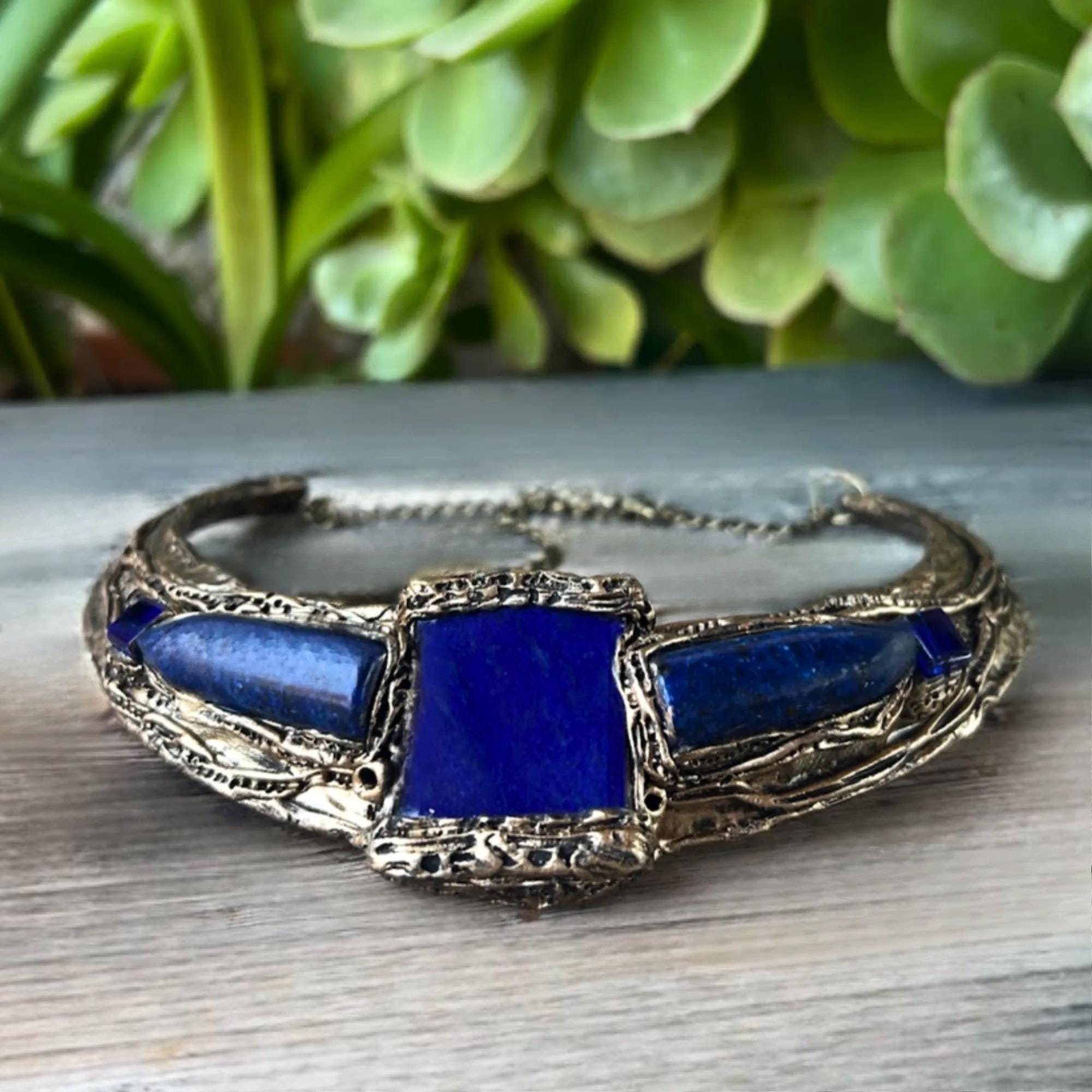 Lapis Lazuli and Sodalite Chunky Necklace -  Blue Stone Statement Wide Choker