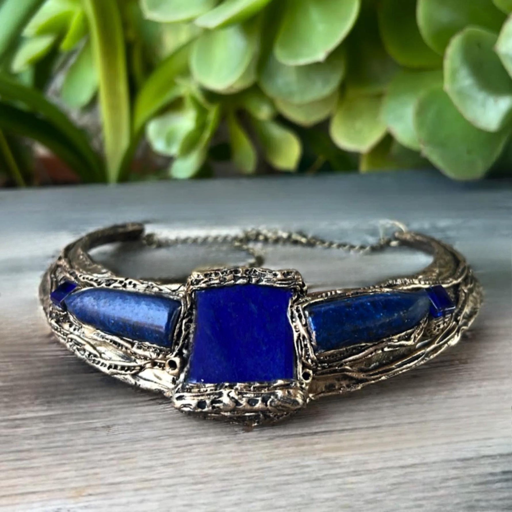 Lapis Lazuli and Sodalite Chunky Necklace -  Blue Stone Statement Wide Choker