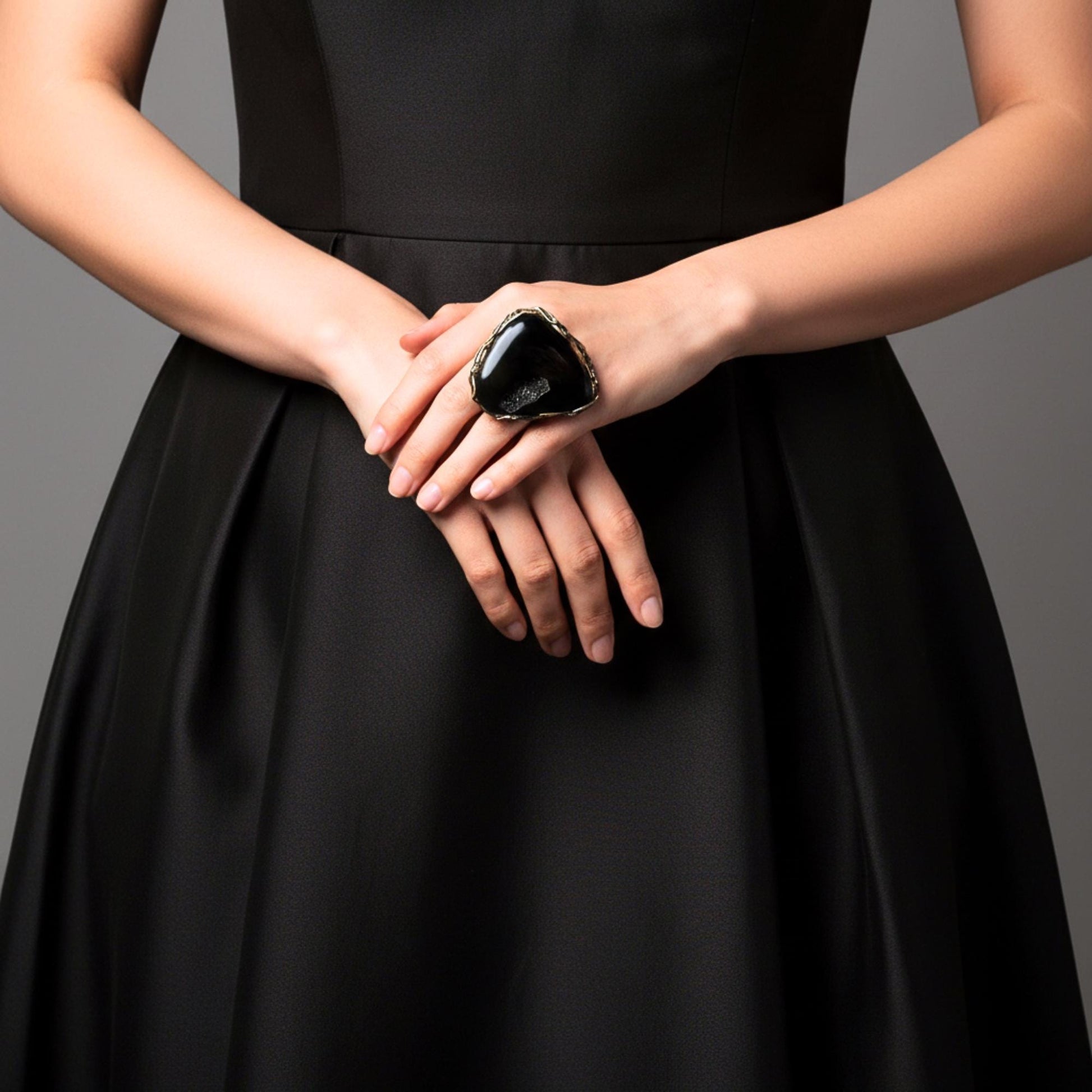 Chunky Druzy Onyx Ring -  Black Oversized Cocktail Statement Ring