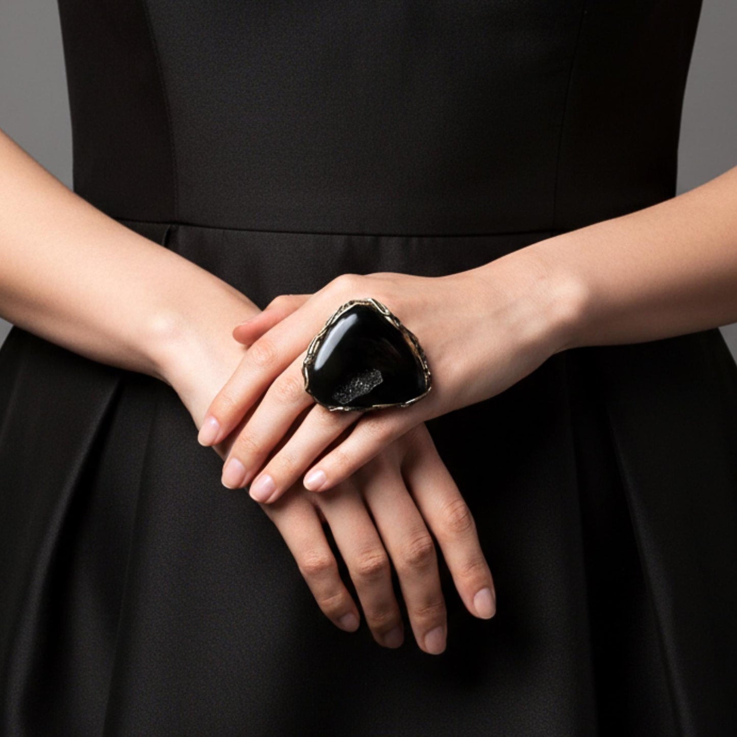 Chunky Druzy Onyx Ring -  Black Oversized Cocktail Statement Ring