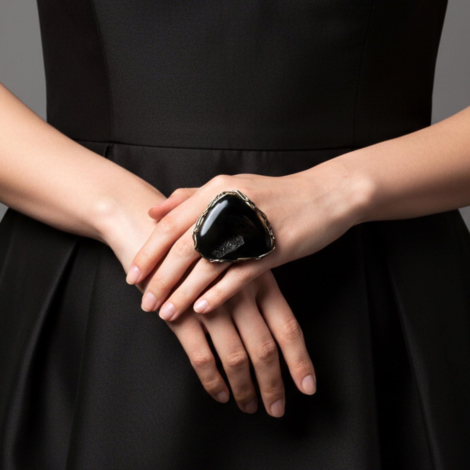 Chunky Druzy Onyx Ring -  Black Oversized Cocktail Statement Ring