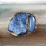 Aventurine and Onyx Blue Stone Ring Chunky Large Statement Cocktail Ring
