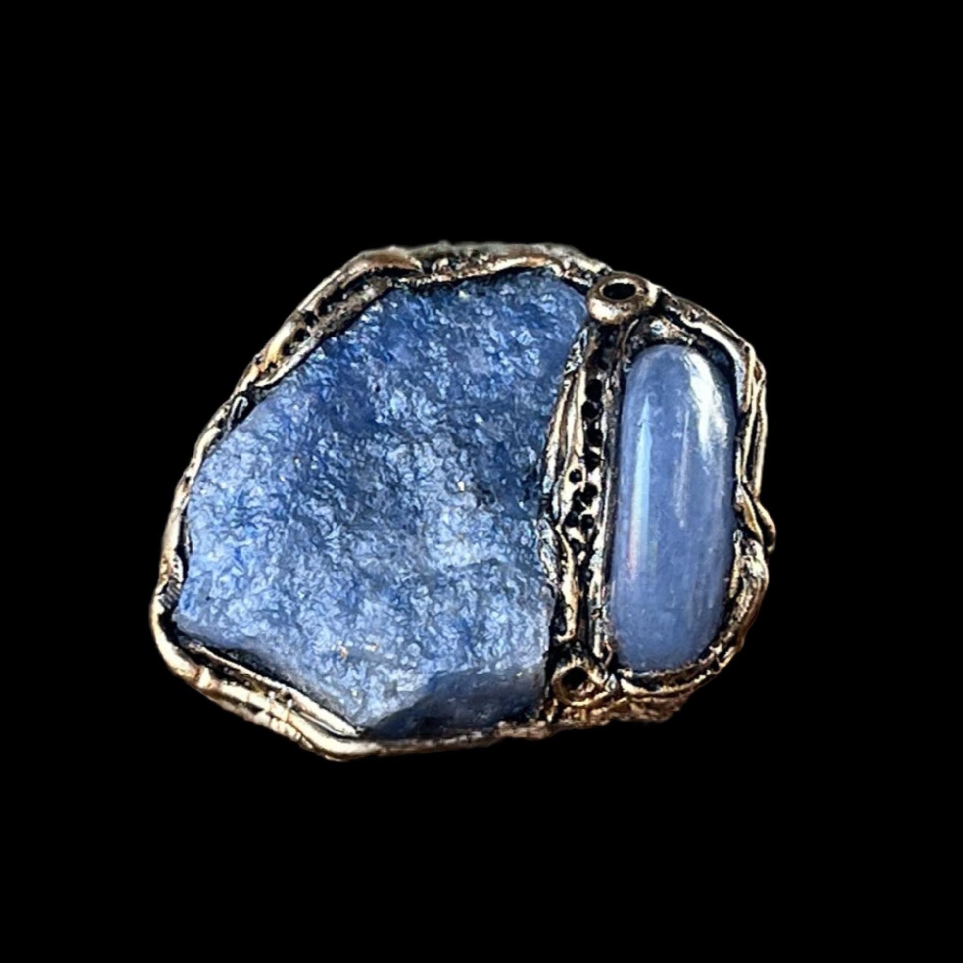 Aventurine and Onyx Blue Stone Ring Chunky Large Statement Cocktail Ring