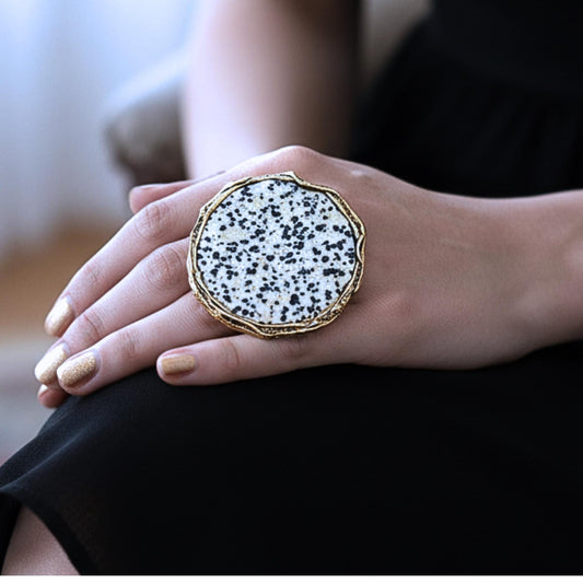 Dalmatian Jasper Stone Ring: Chunky Cocktail Ring