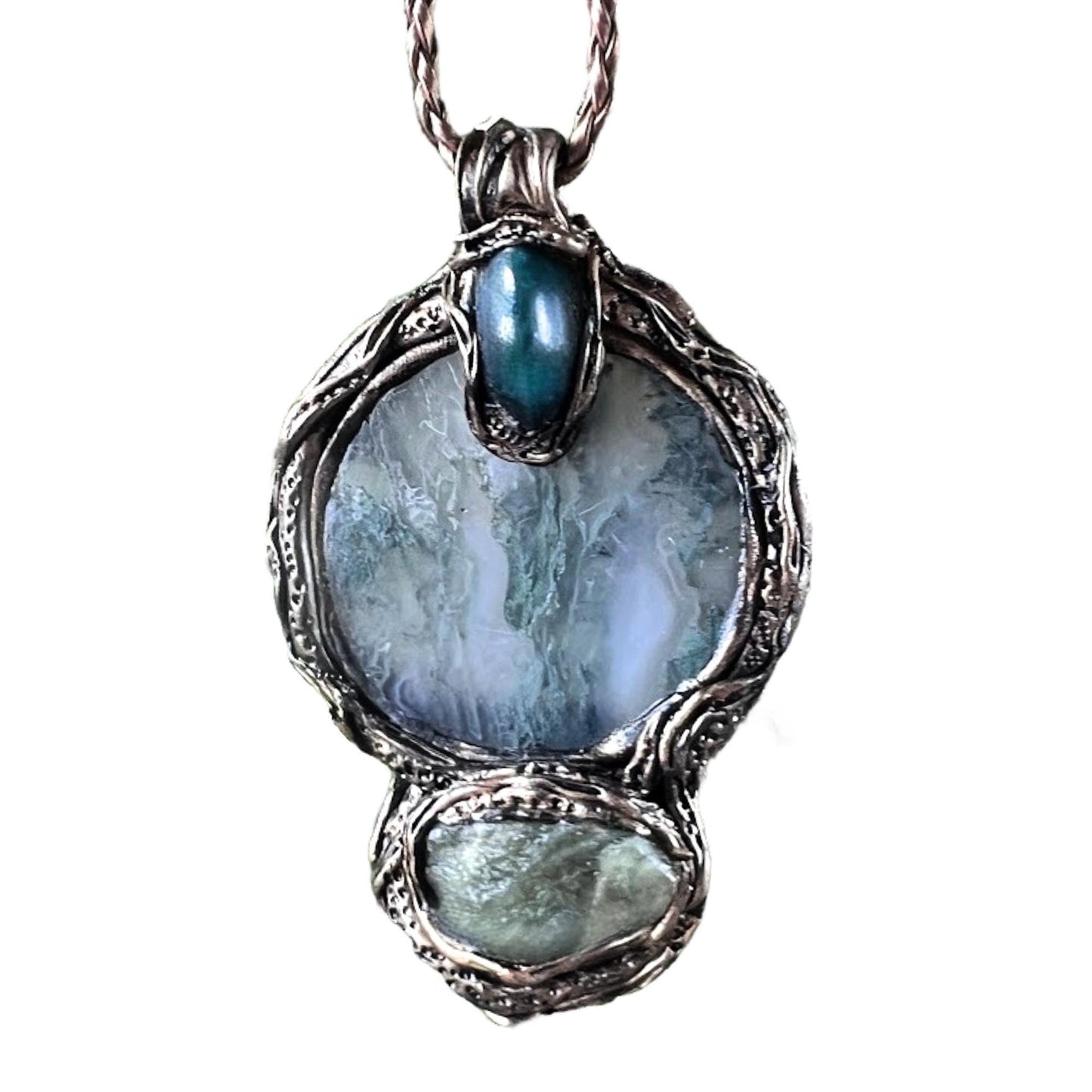 Jade Agate Apatite Pendant Necklace - Green Stone Amulet