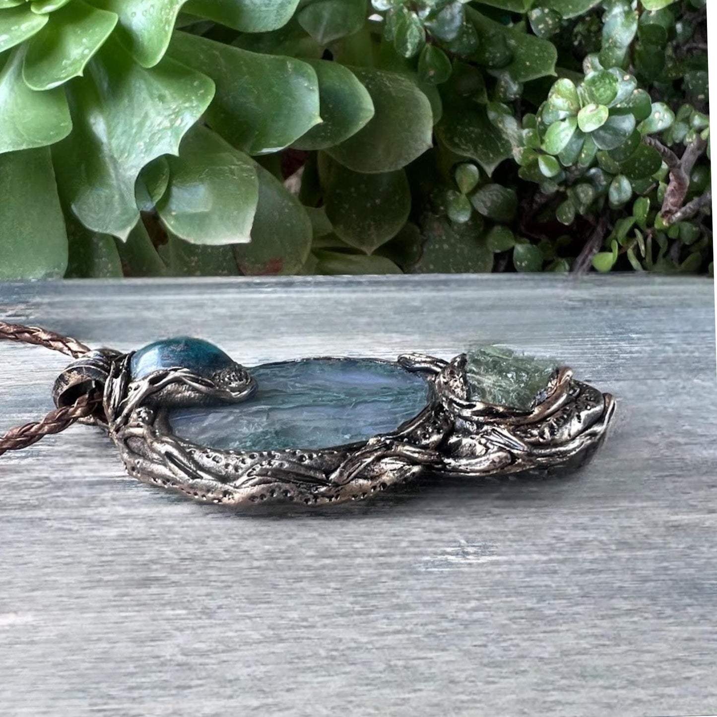 Jade Agate Apatite Pendant Necklace - Green Stone Amulet