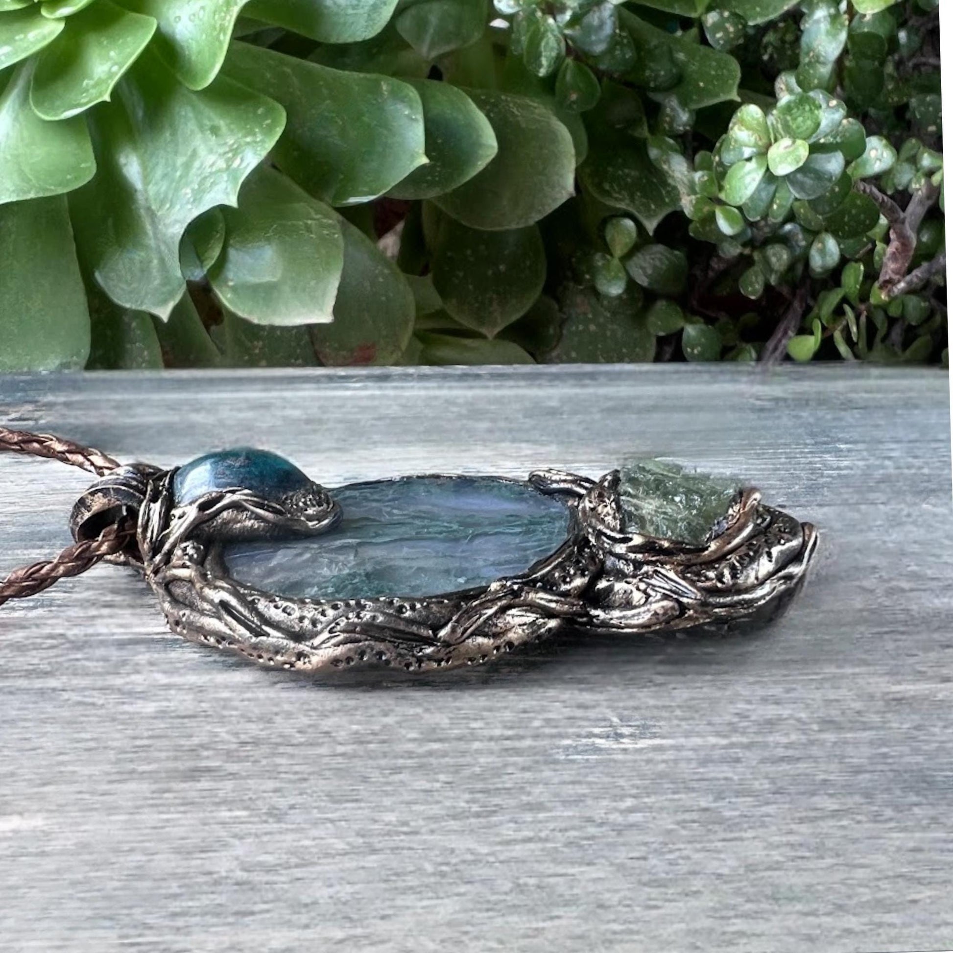 Jade Agate Apatite Pendant Necklace - Green Stone Amulet