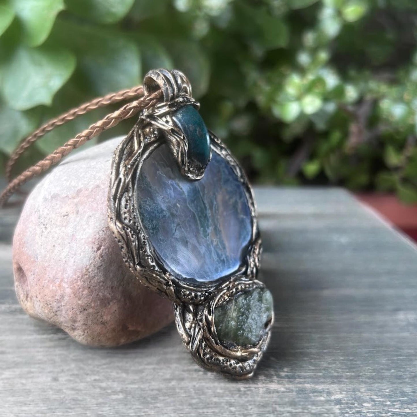 Jade Agate Apatite Pendant Necklace - Green Stone Amulet