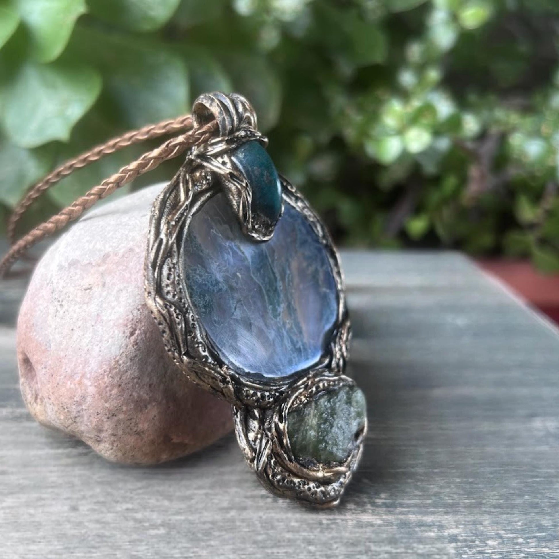 Jade Agate Apatite Pendant Necklace - Green Stone Amulet