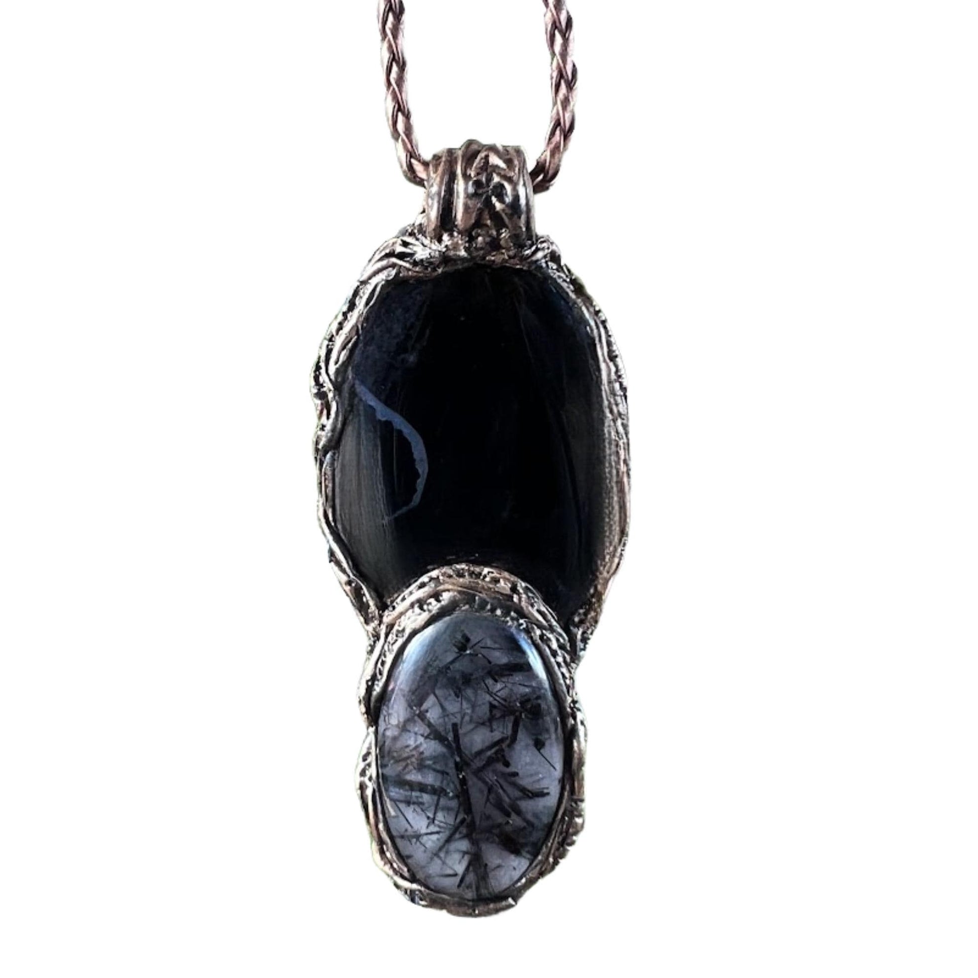 Empath Protection Necklace -  Tourmaline Quartz and Onyx Crystal Amulet