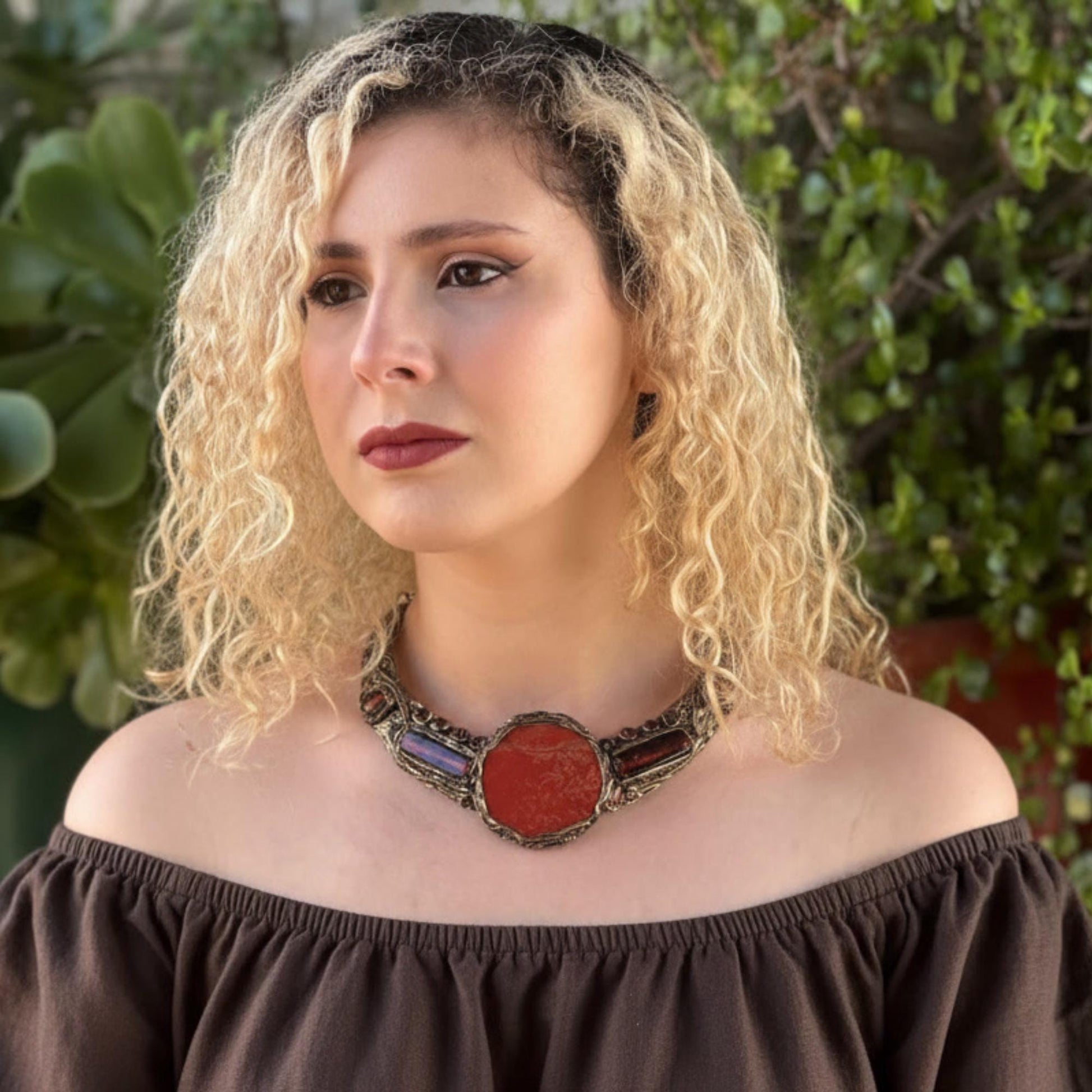 Red Jasper Chunky Statement Choker -Artistic Cluster Necklace