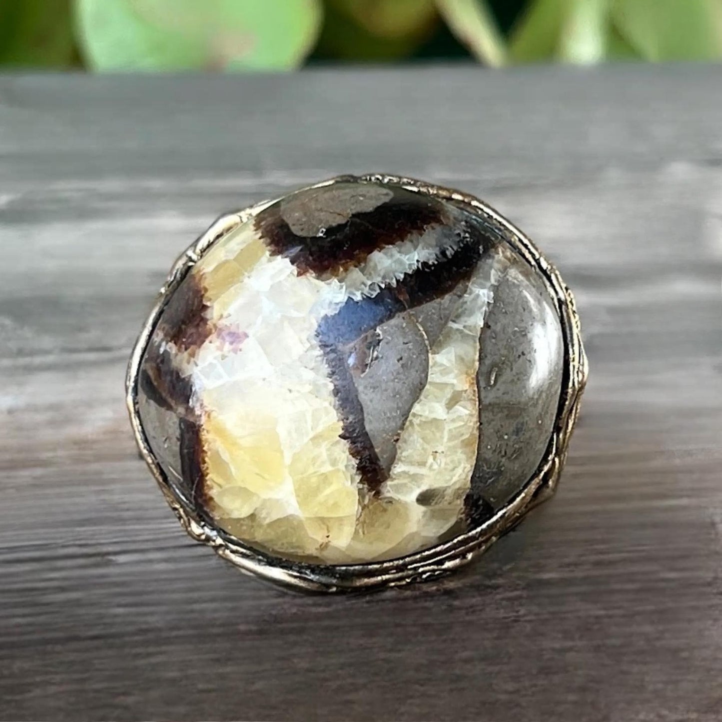 Chunky Septarian Stone Ring -  Oversized Round Cocktail Ring