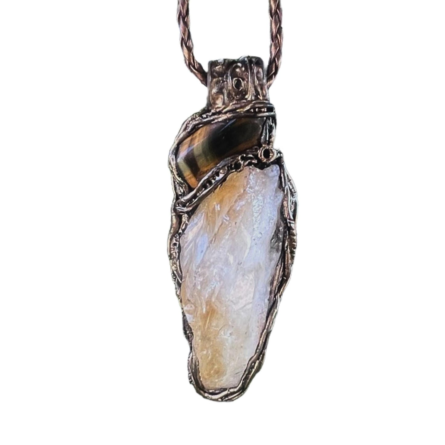 Citrine and Tigers Eye Crystal Amulet Pendant Necklace