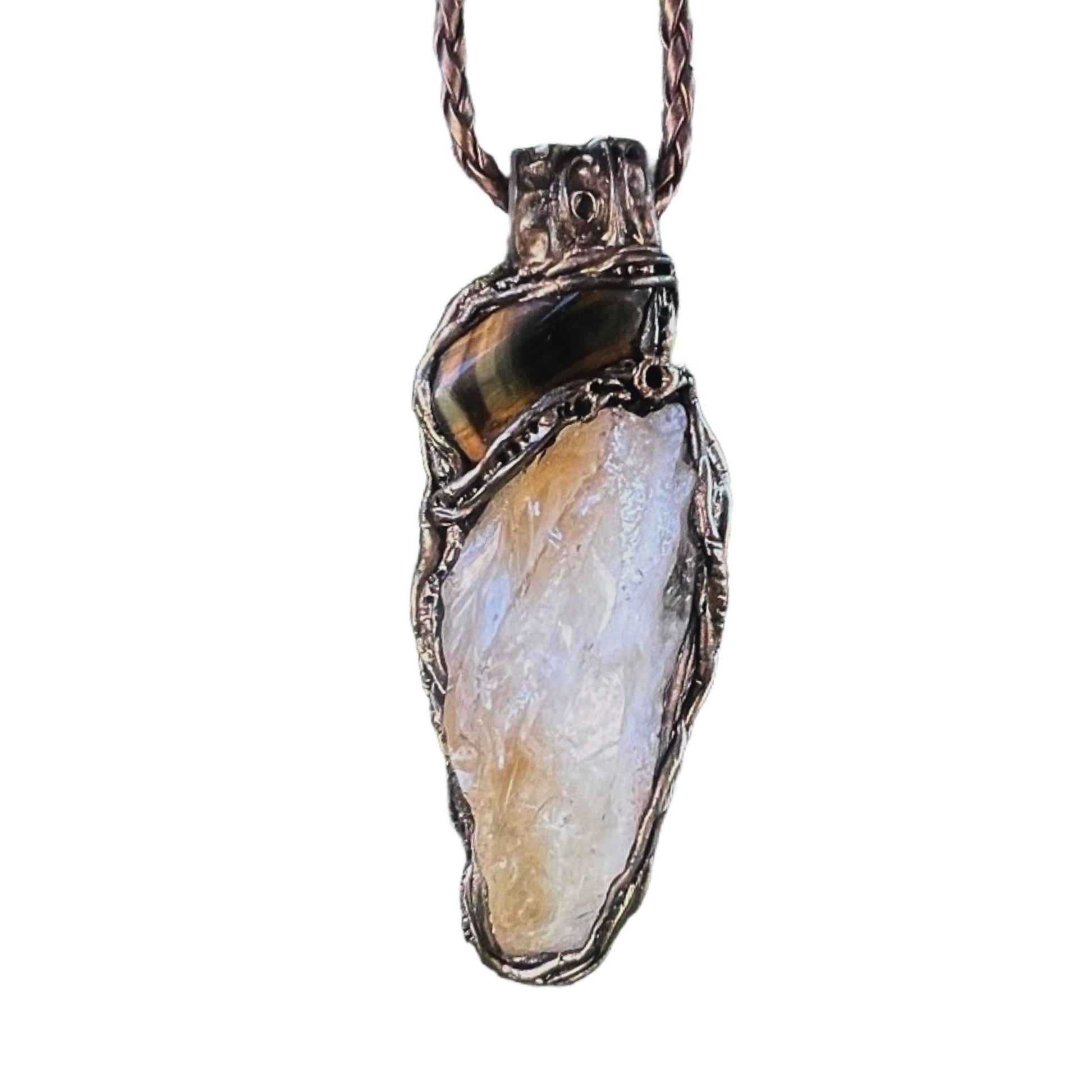 Citrine and Tigers Eye Crystal Amulet Pendant Necklace
