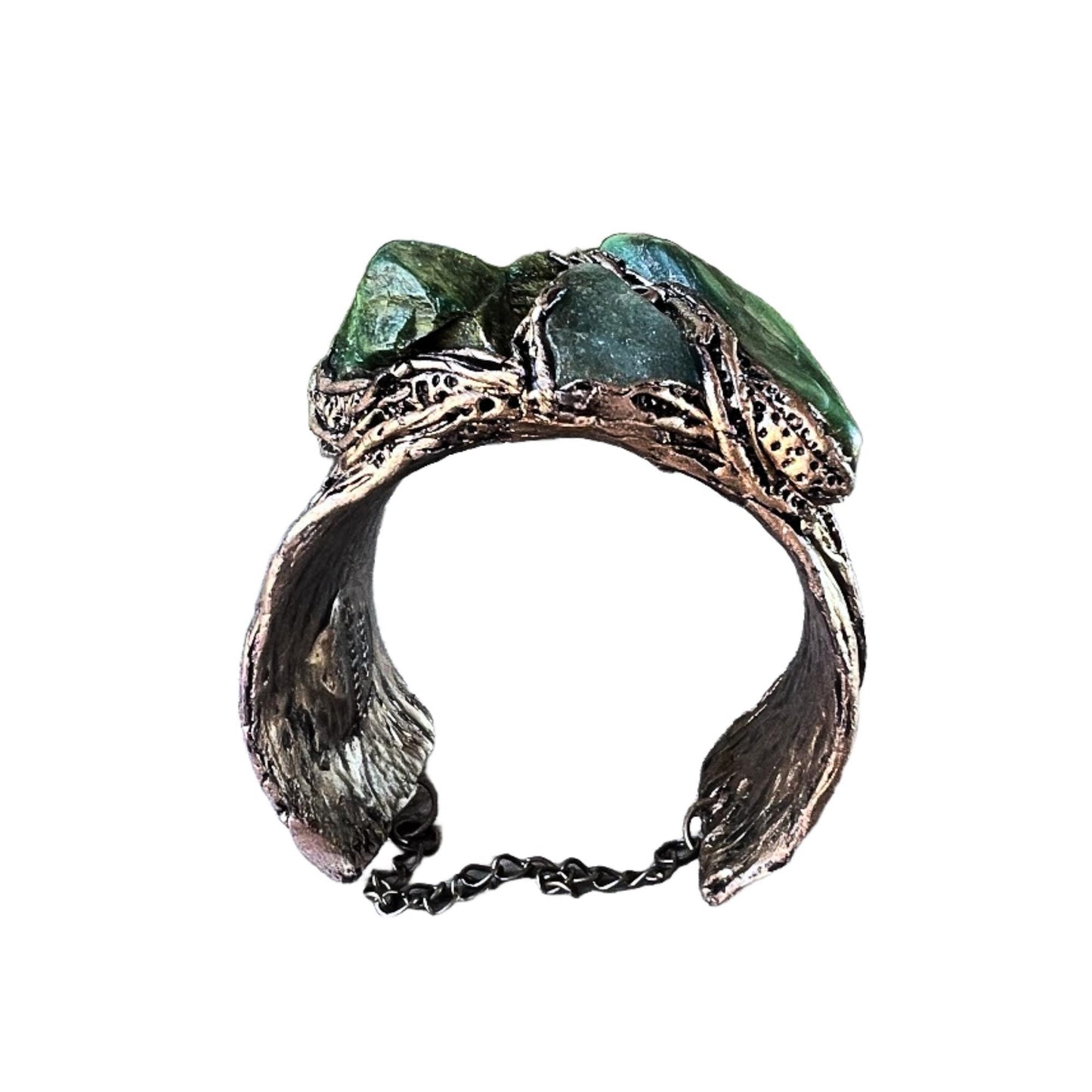 Buddstone and Aventurine Wide Cuff - Green Stone Statement Bracelet