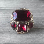 Dark Red Crystal Statement Cocktail Ring with Garnet Cubic Zirconia