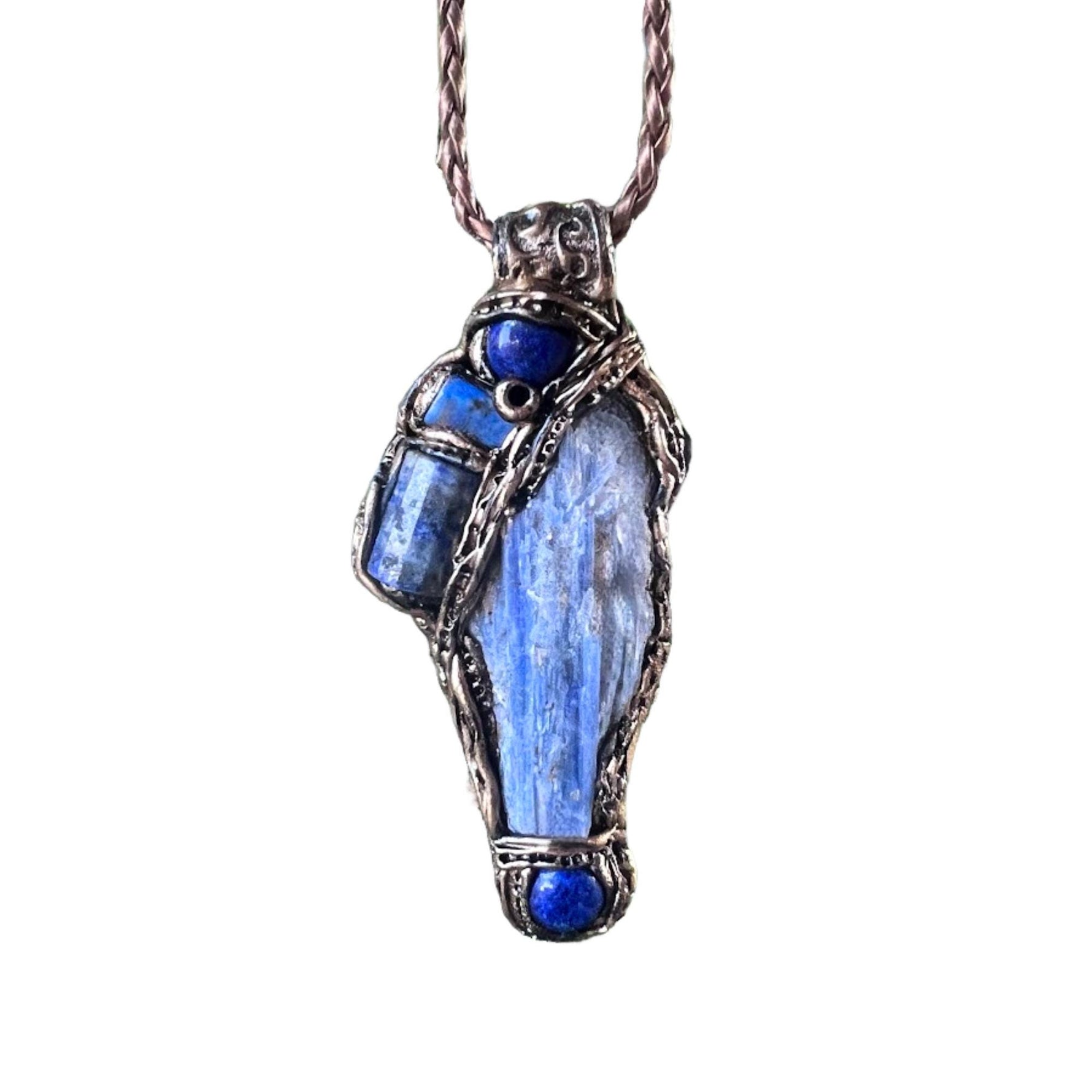 Blue Kyanite and Lapis Lazuli Raw Healing Stone Amulet Necklace