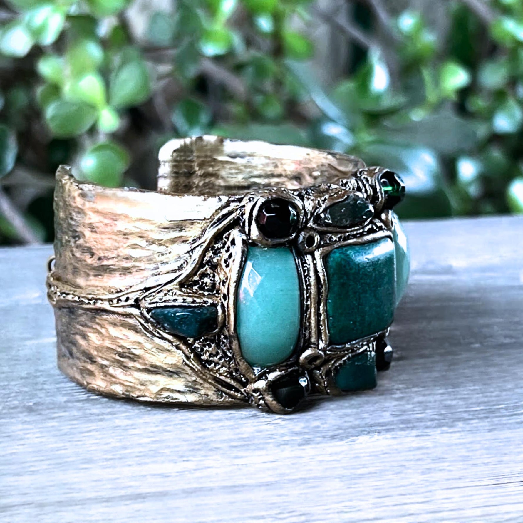 Aventurine and Chrysocolla Wide Cuff - Green Stone Statement Bracelet