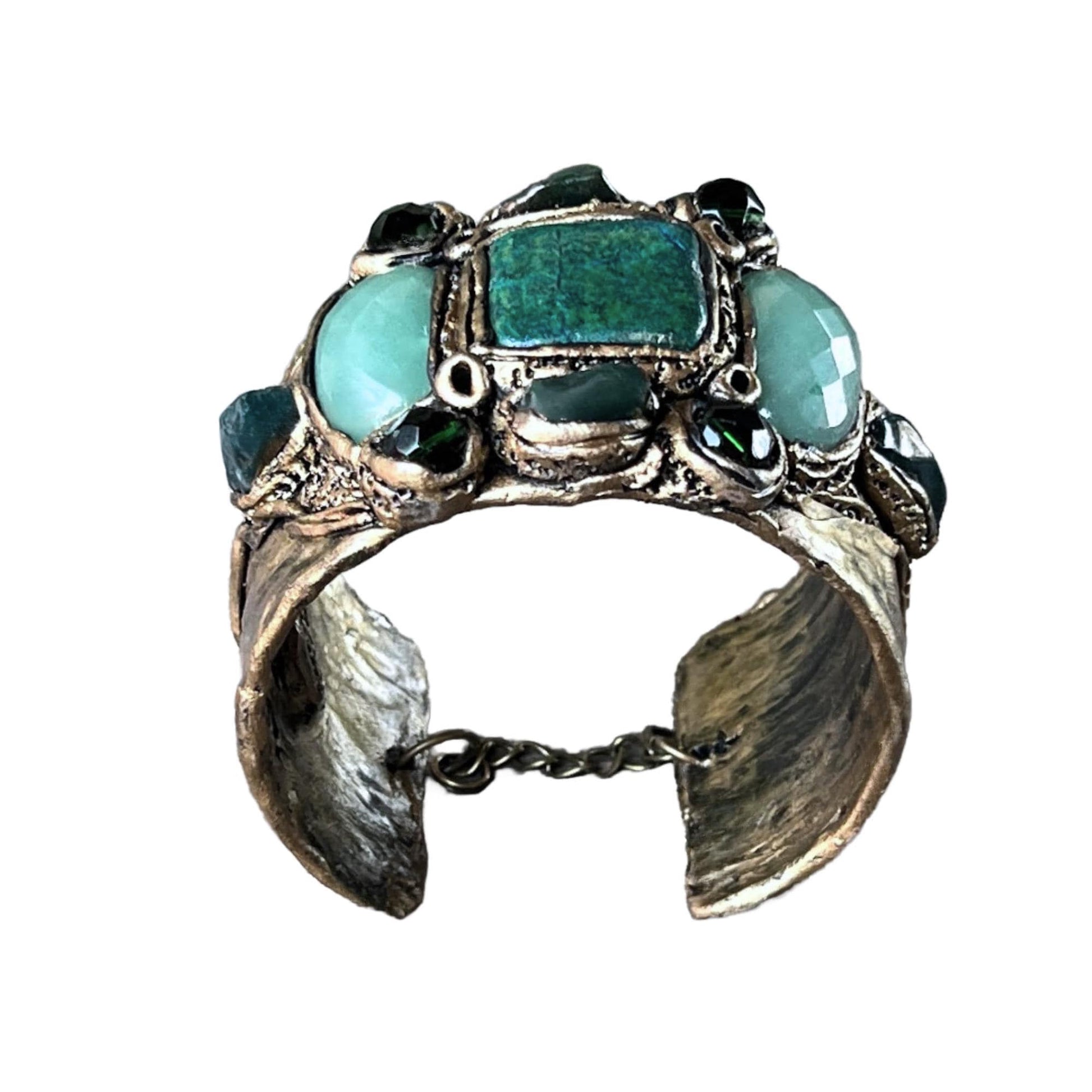 Aventurine and Chrysocolla Wide Cuff - Green Stone Statement Bracelet
