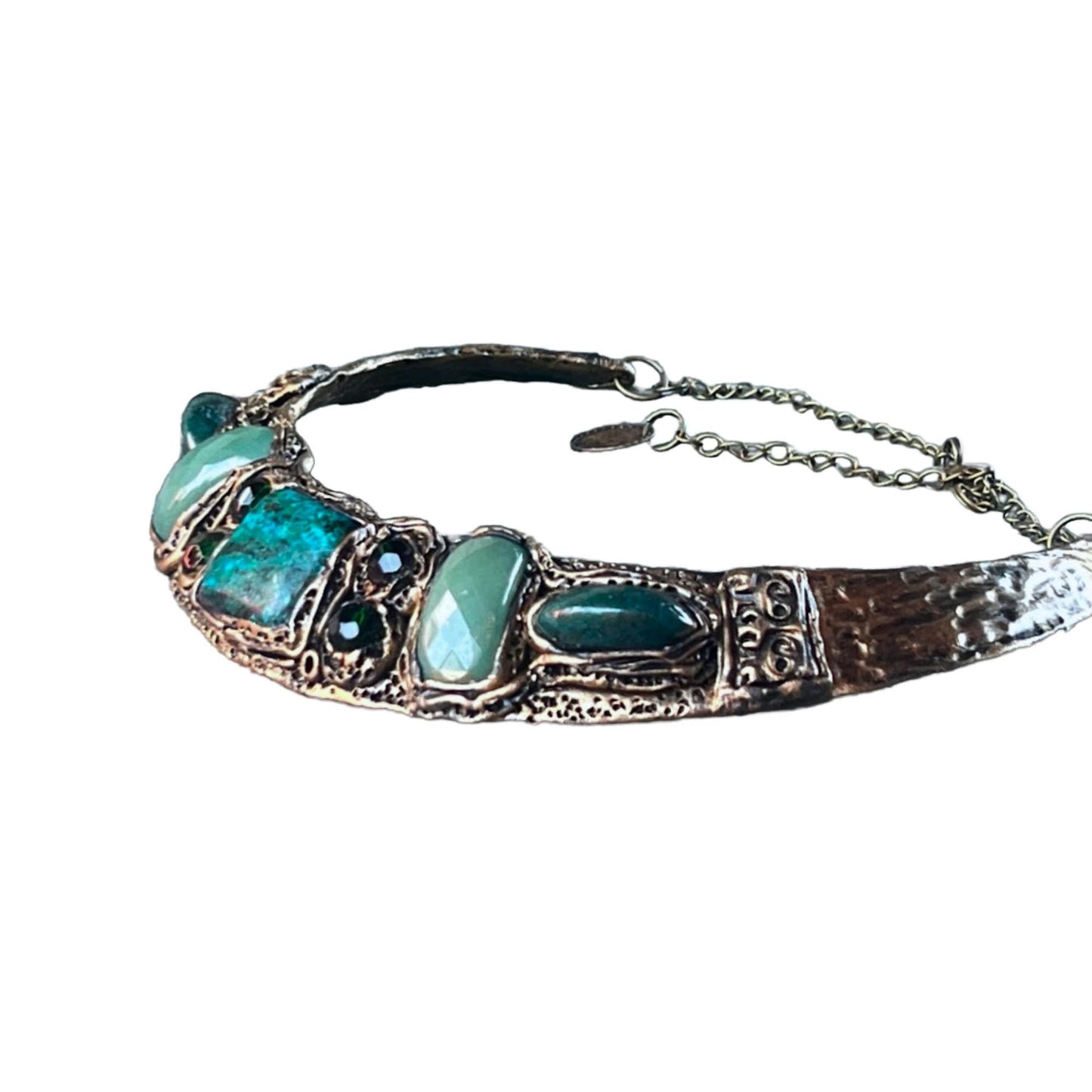 Aventurine and Chrysocolla Chunky Choker Necklace - Green Stone Statement Jewelry